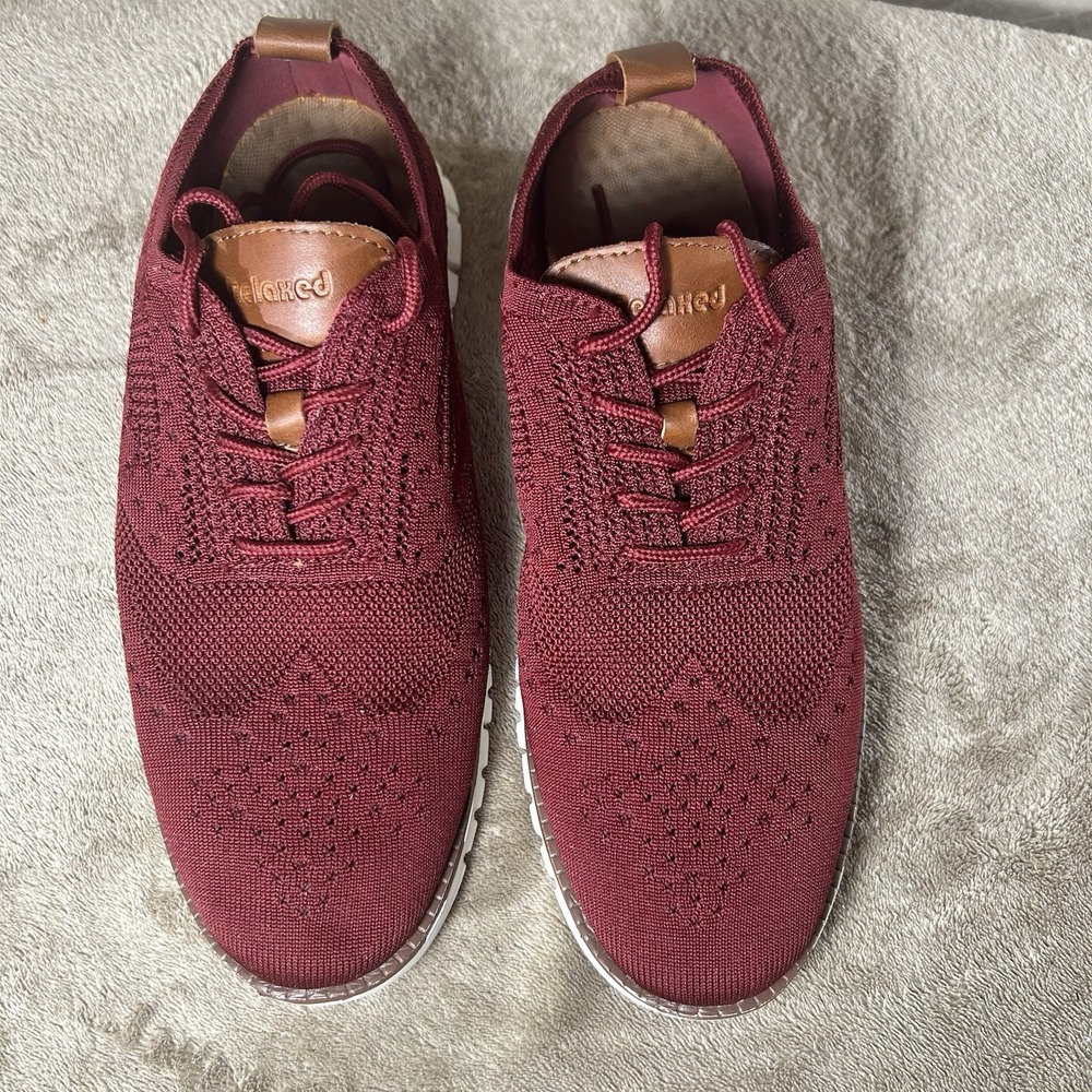 Men's Burgundy Knit Oxford Sneakers Brogue Wingtip Business Casual Shoes Sz 9